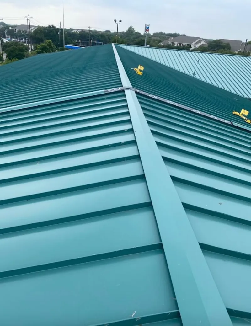 Green commercial metal roof ridge and valley for Metal Roof Repair in Granite Bay